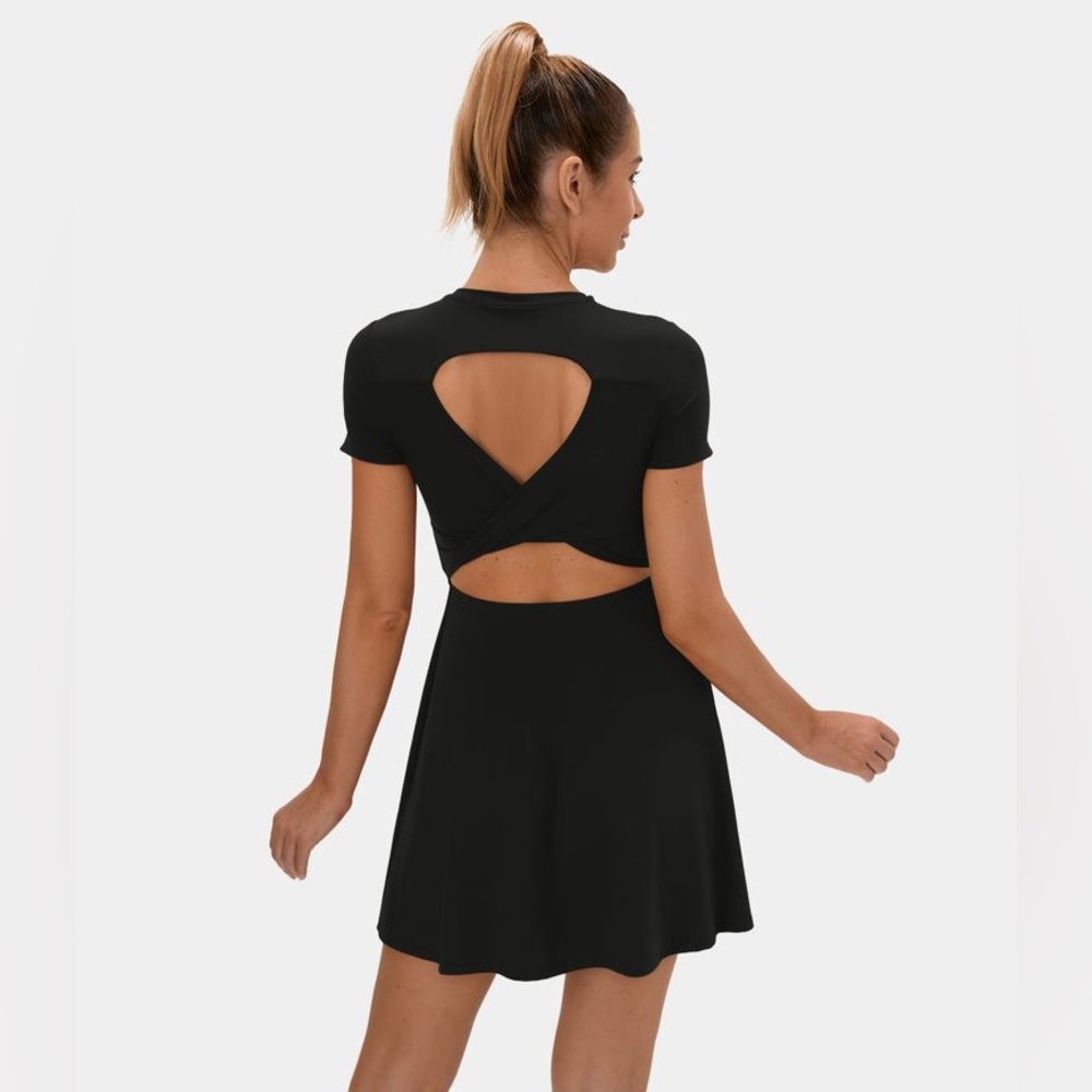 Halara Backless Twisted Cut Out Barre Ballet Dance Flare Dress Black NWT M.